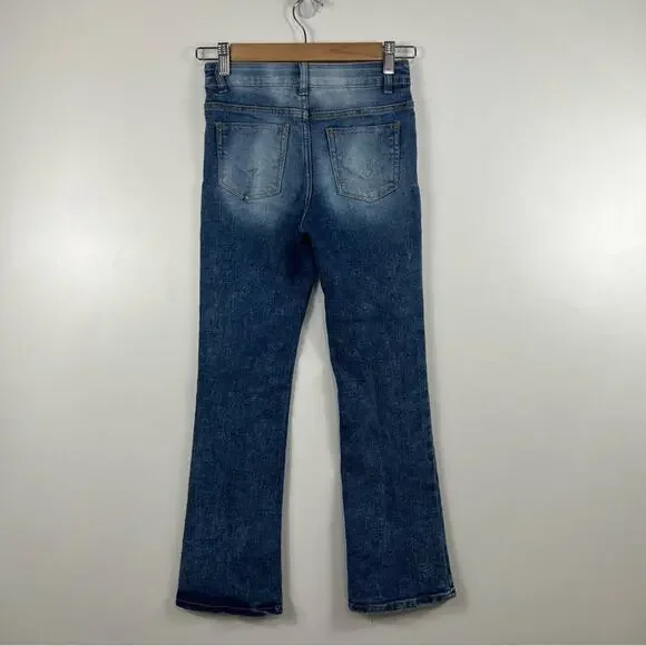 Hudson Girl's 10 Flared Jeans Stone Wash Distressed Patches High Rise Denim - Picture 11 of 12